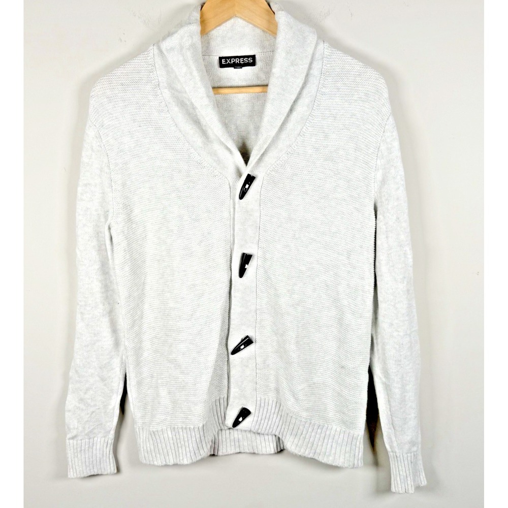 Express Men's Toggle Cardigan Sweater Light Grey Knit Grandpa Shawl Sz Small NEW